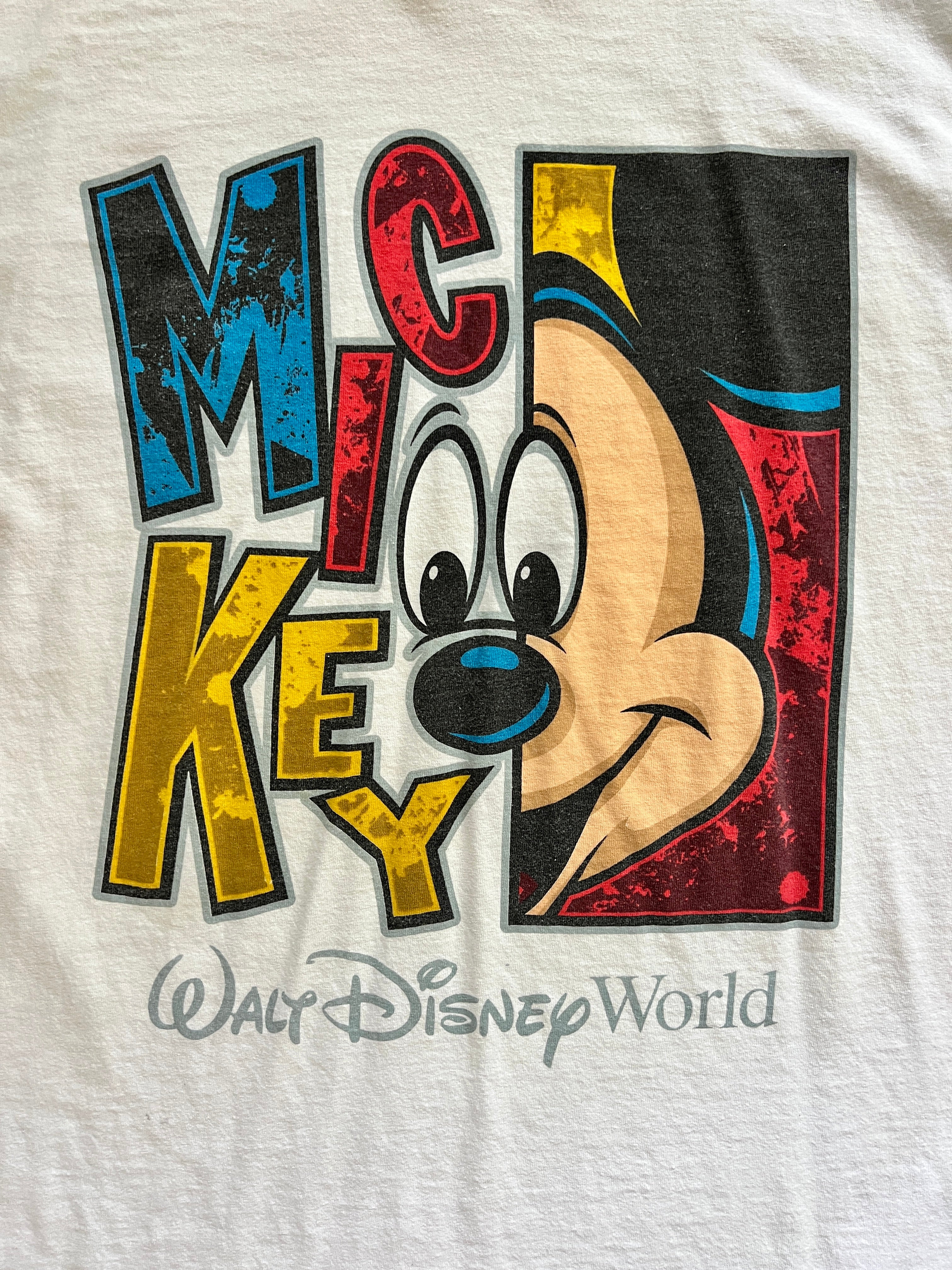 1101 -White & Red Split Face Mickey Character Shirt - XL