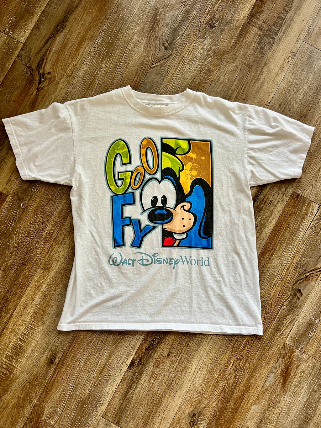 1102 -White & Green Goofy Split Face Character Shirt - L