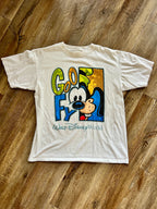 1102 -White & Green Goofy Split Face Character Shirt - L