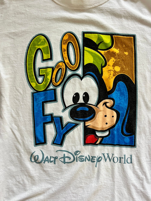 1102 -White & Green Goofy Split Face Character Shirt - L