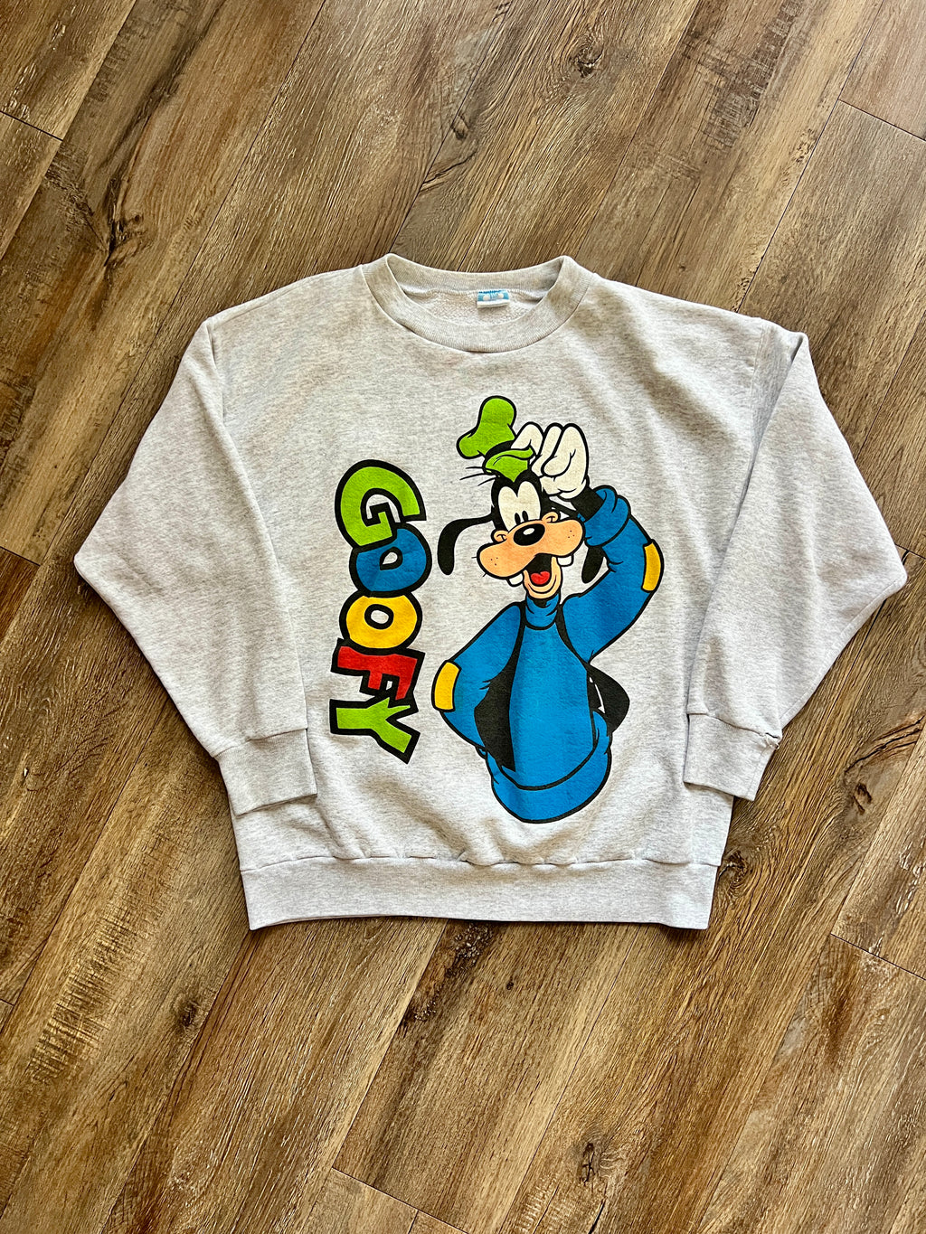 1118 -Grey Color Block Goofy Scratching Head Front & Back Hit Crewneck - L