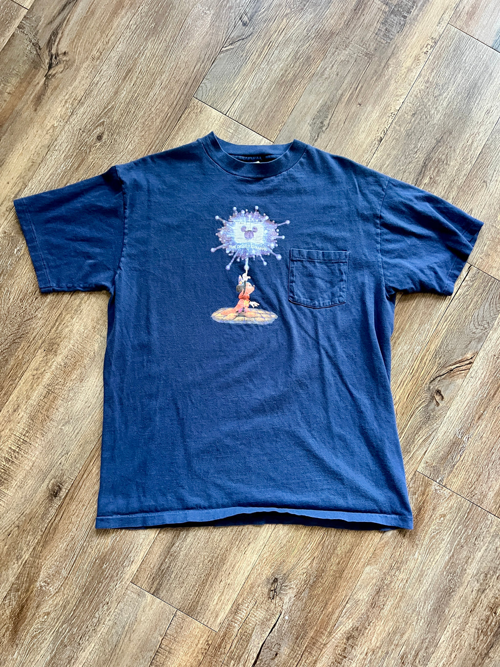 1119 -Navy Single Stitch Sorcerer Mickey The Disney Channel Pocket Shirt - XL