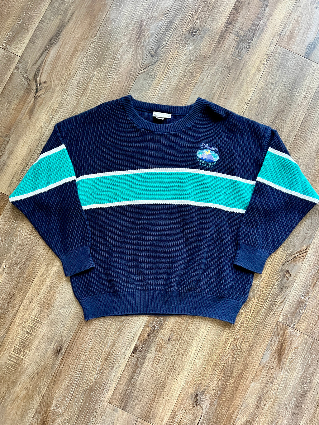 1120 -Navy & Teal Old Key West Knit Sweater Pullover - L