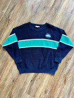 1120 -Navy & Teal Old Key West Knit Sweater Pullover - L