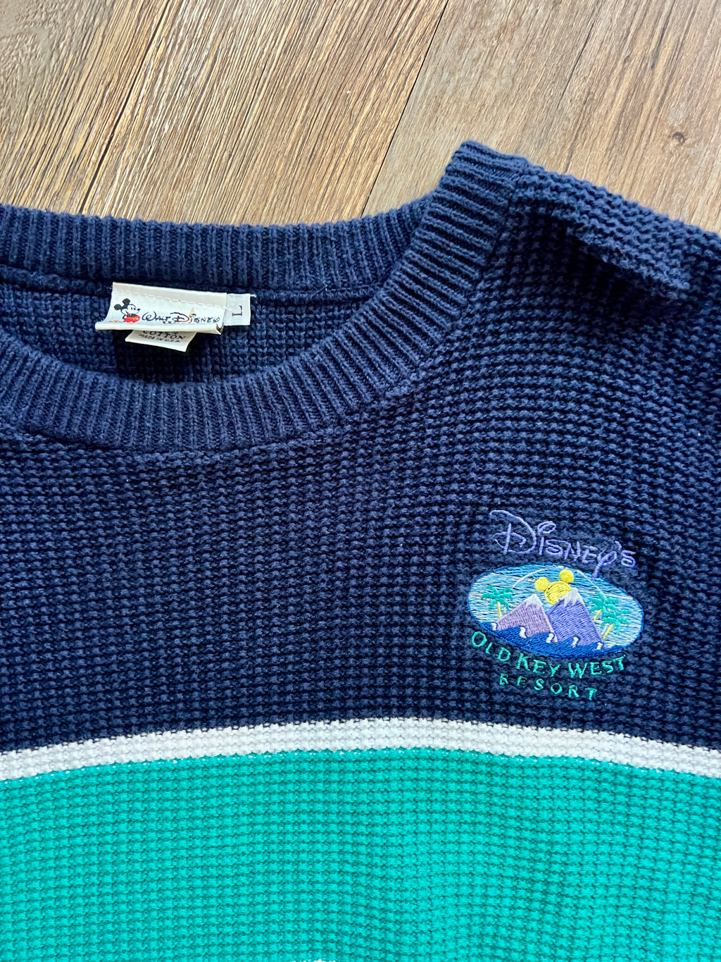 1120 -Navy & Teal Old Key West Knit Sweater Pullover - L