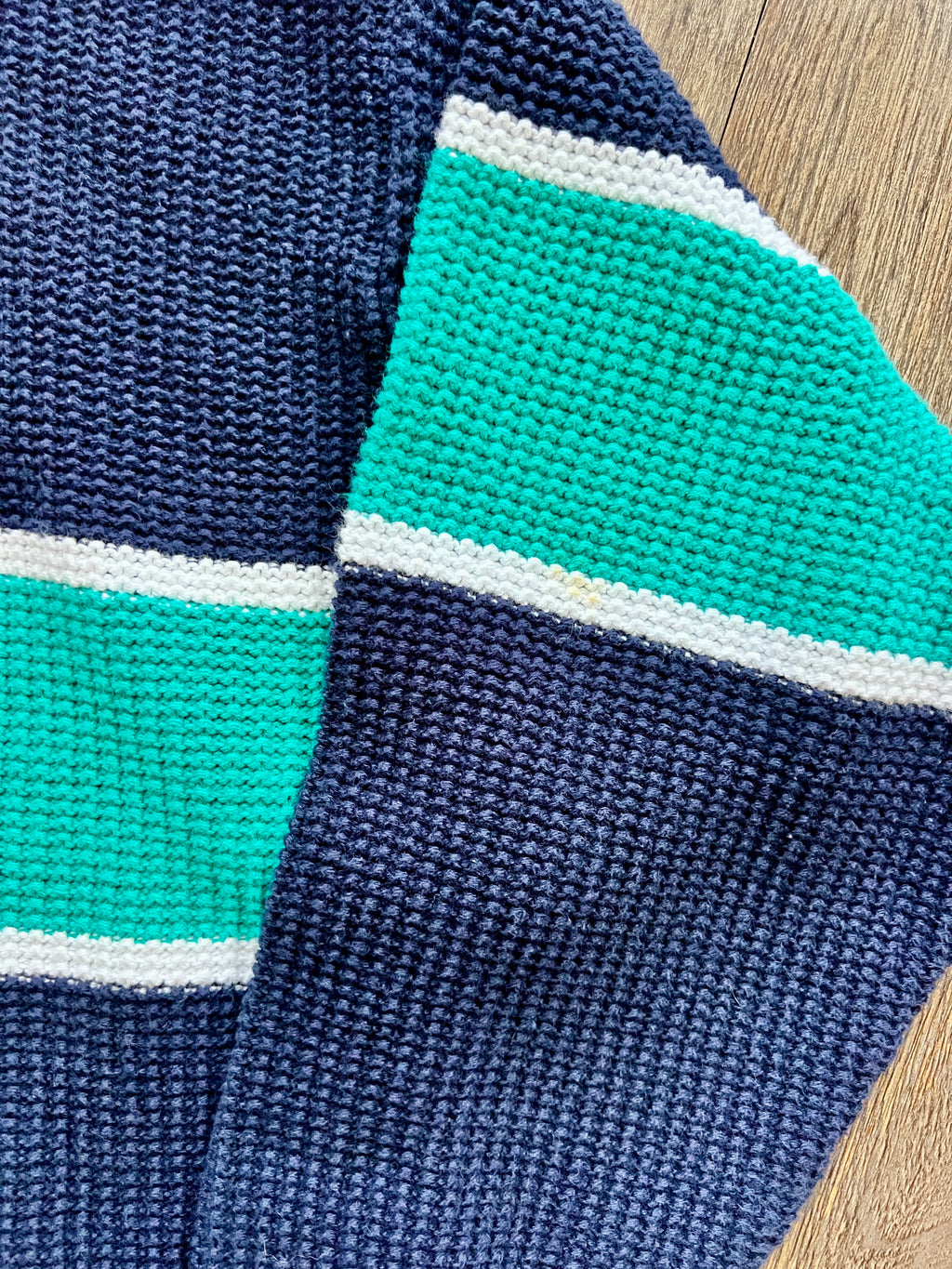 1120 -Navy & Teal Old Key West Knit Sweater Pullover - L