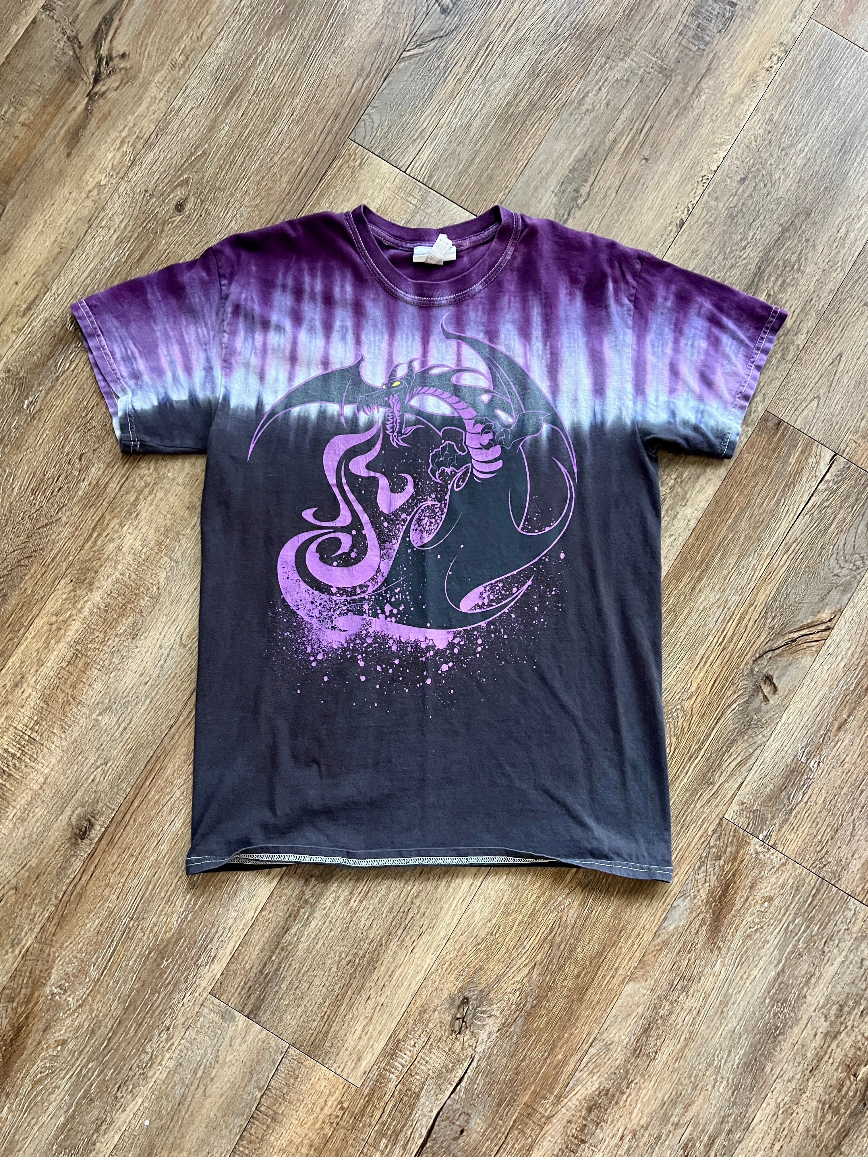 1126 -Black & Purple Tie-Dye Maleficent Dragon Shirt - M