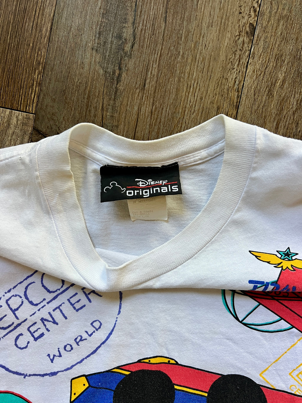 1127 -White EPCOT Center Mickey Passport Stamp Shirt - L