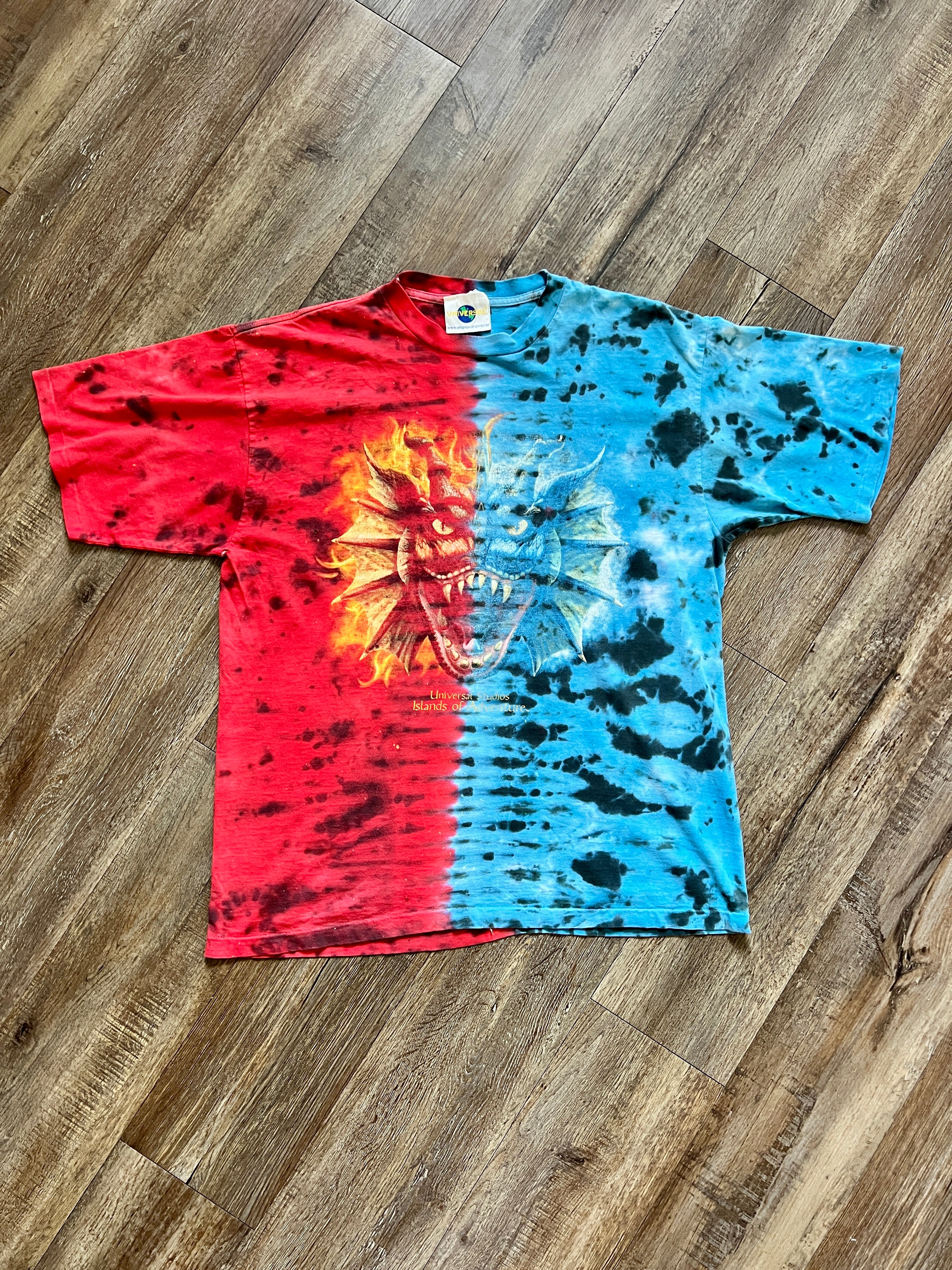 1385 - Red & Blue Tie-Dye Dueling Dragons Tee - NT / XL