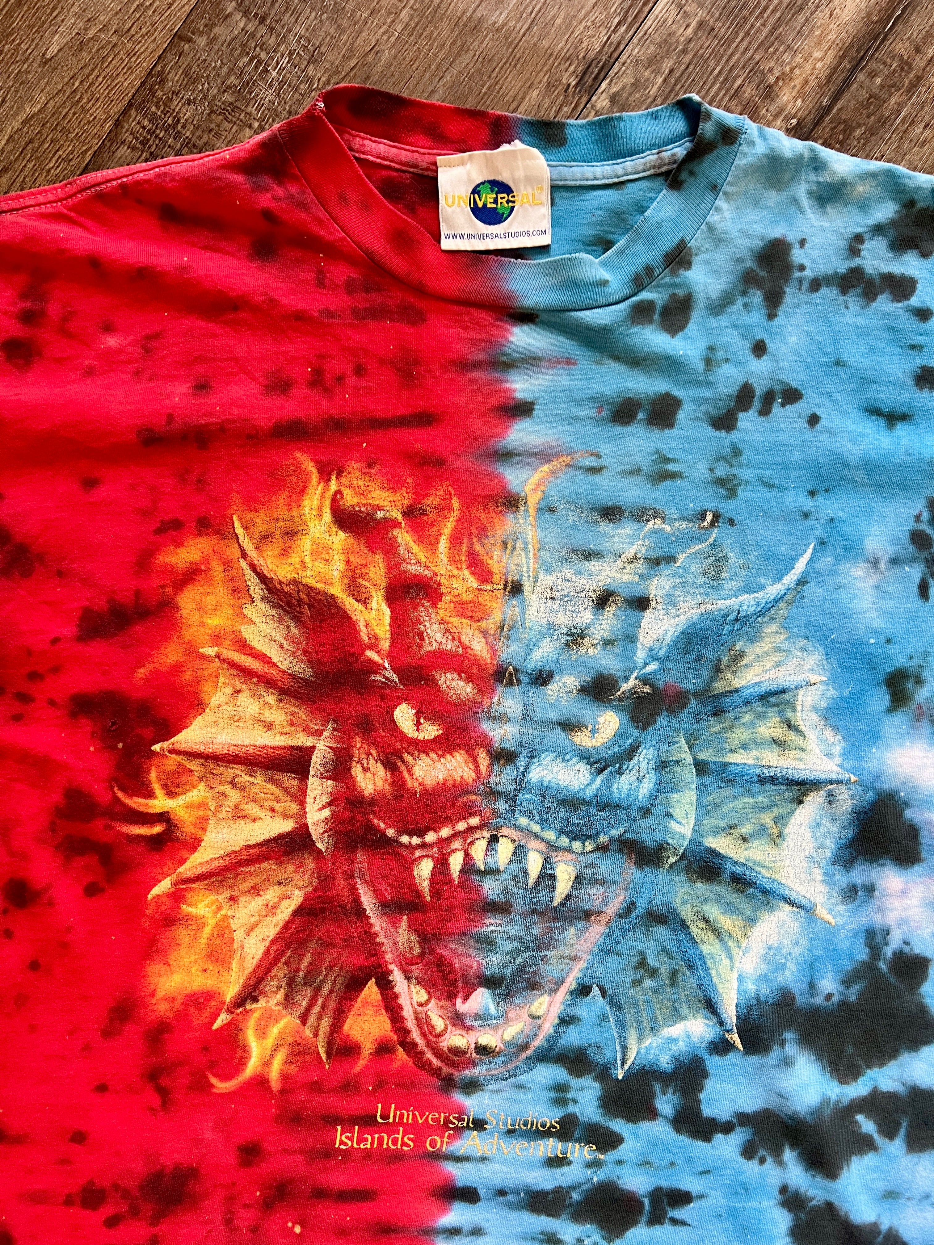 1385 - Red & Blue Tie-Dye Dueling Dragons Tee - NT / XL