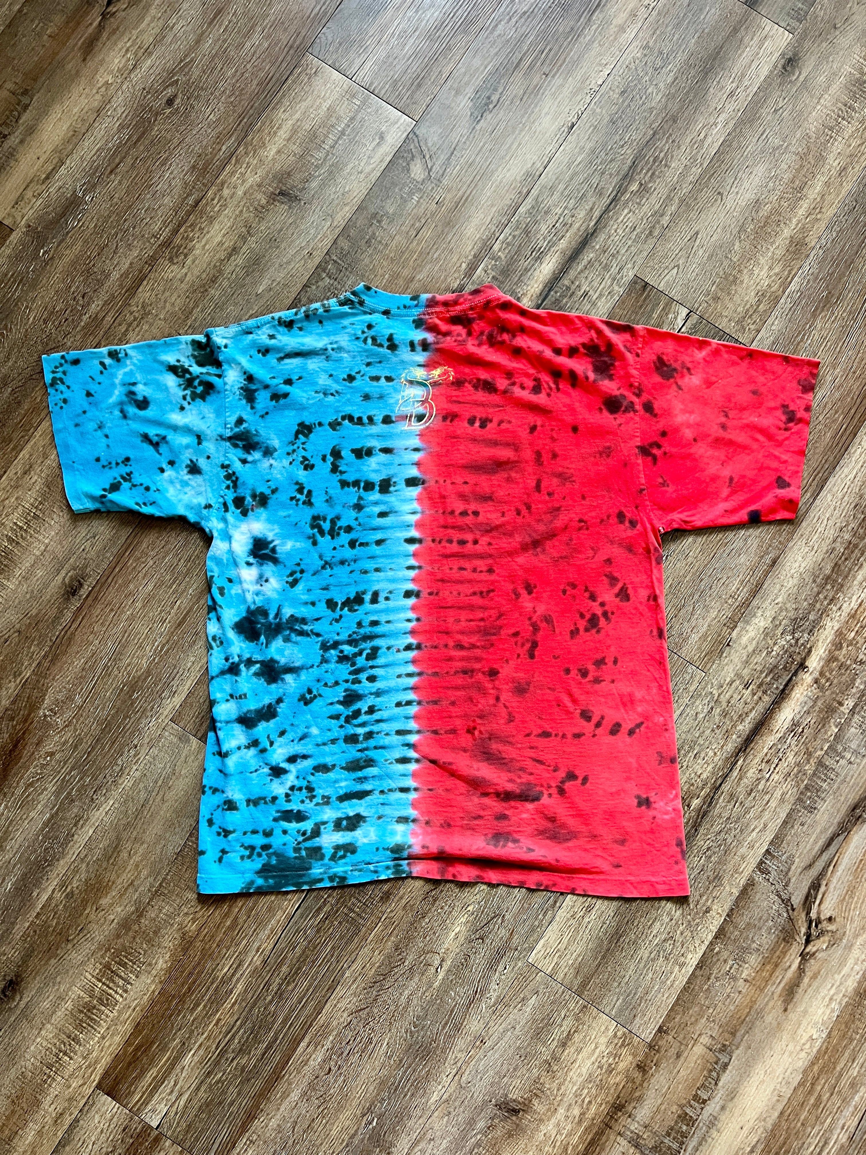 1385 - Red & Blue Tie-Dye Dueling Dragons Tee - NT / XL