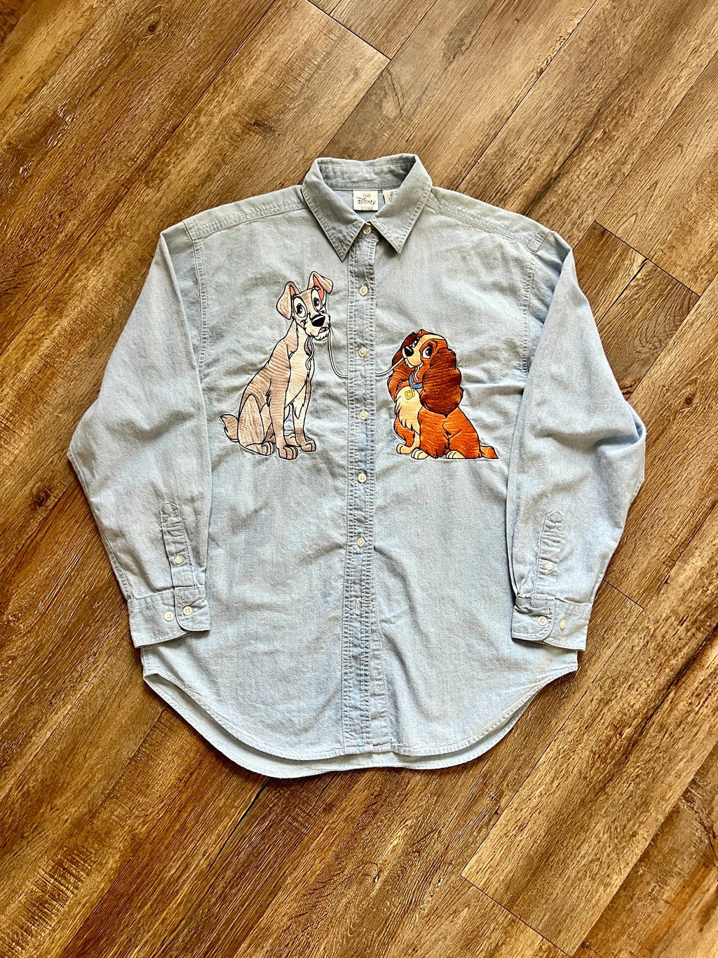 1390 - Denim Embroidered Lady & The Tramp Button Down - L