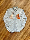 1390 - Denim Embroidered Lady & The Tramp Button Down - L