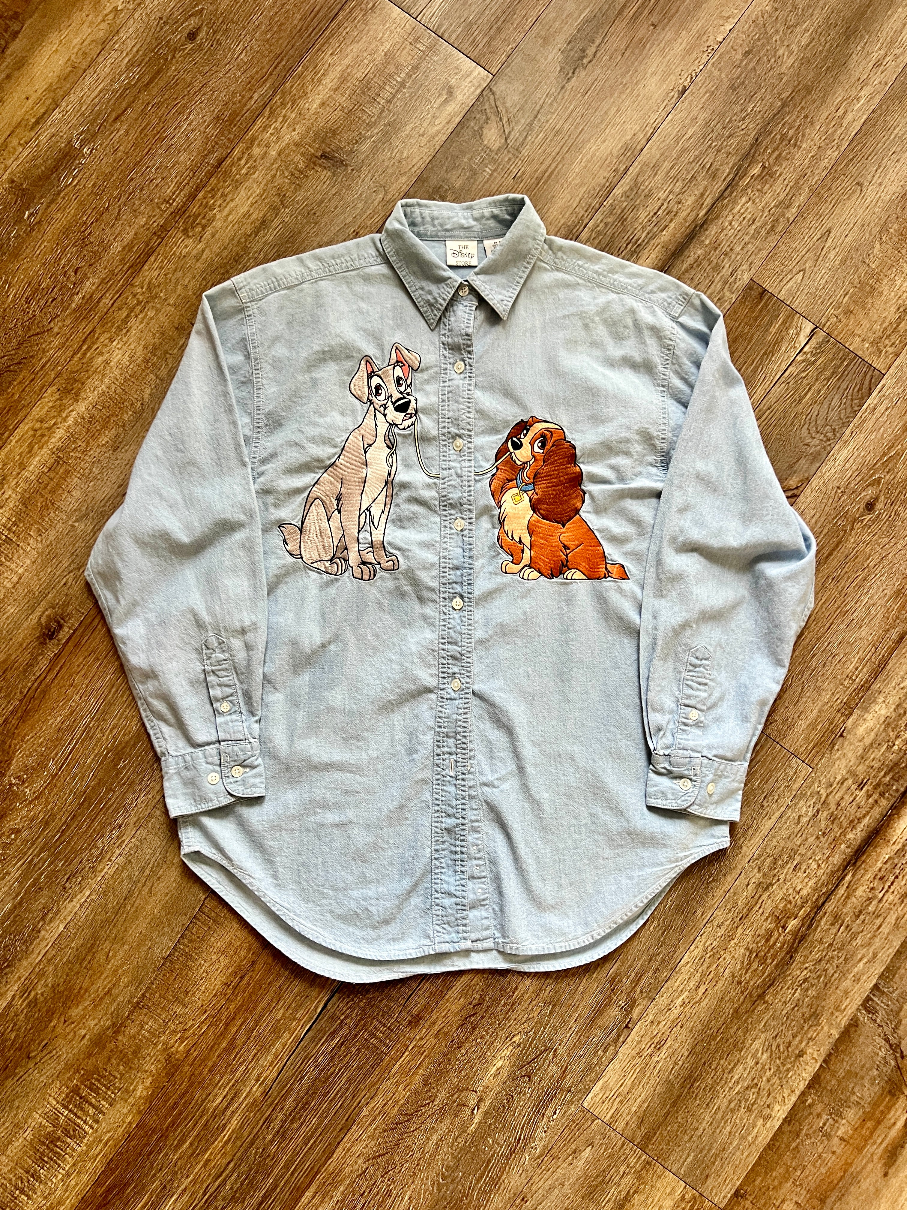 1390 - Denim Embroidered Lady & The Tramp Button Down - L