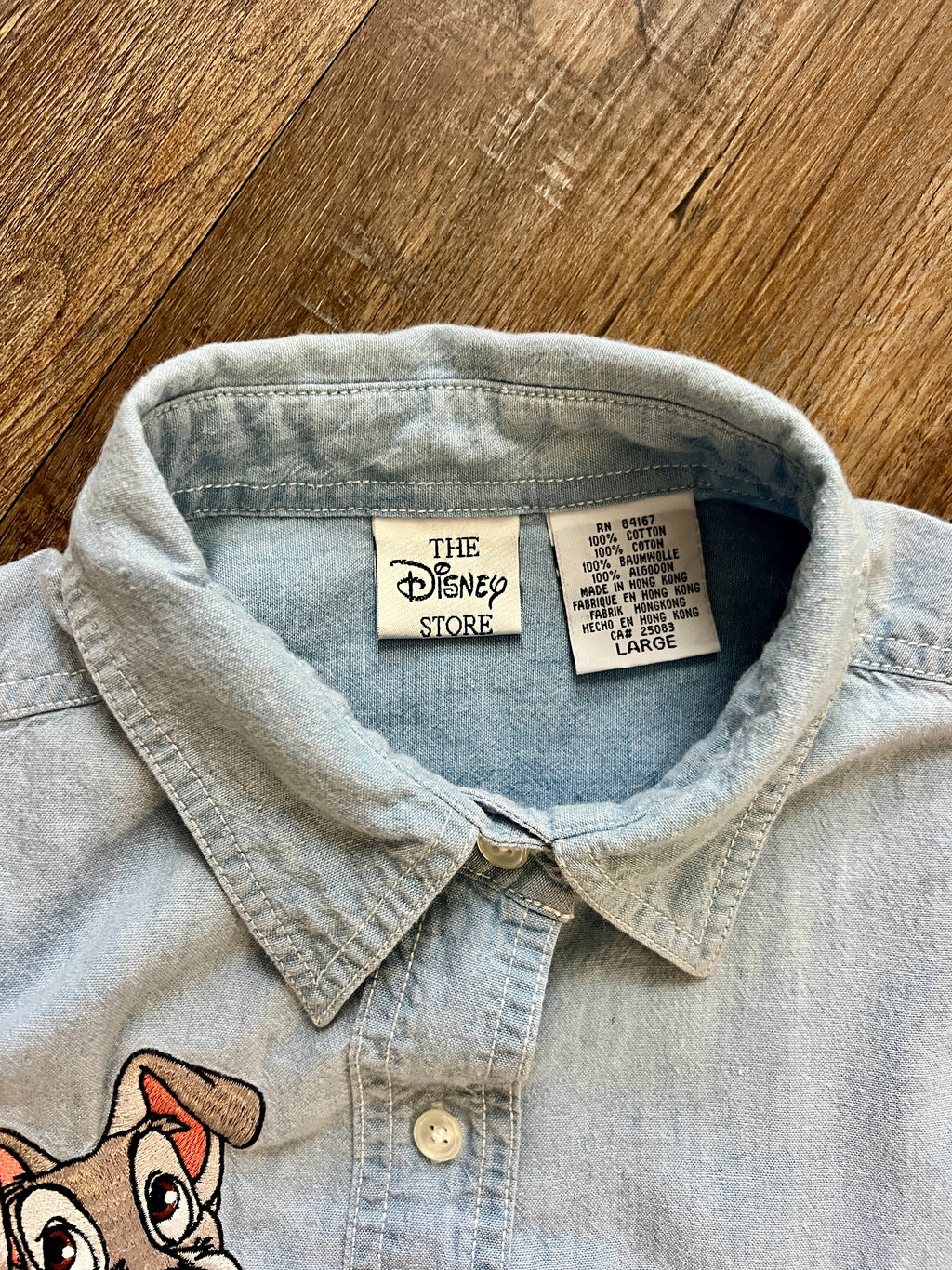 1390 - Denim Embroidered Lady & The Tramp Button Down - L
