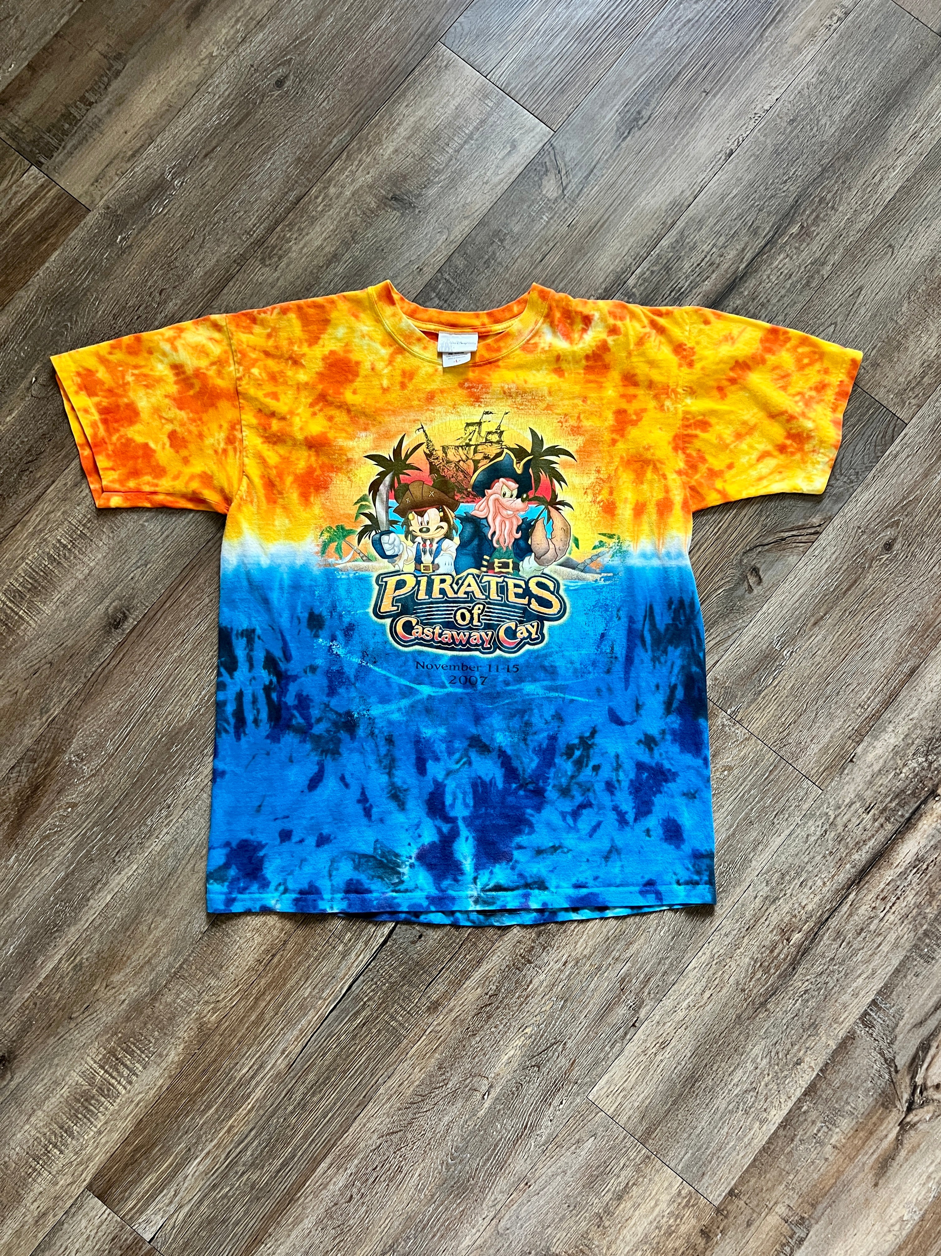 1401 - Gold & Blue Tie-Dye Pirates of the Caribbean Castaway Cay Tee - XL