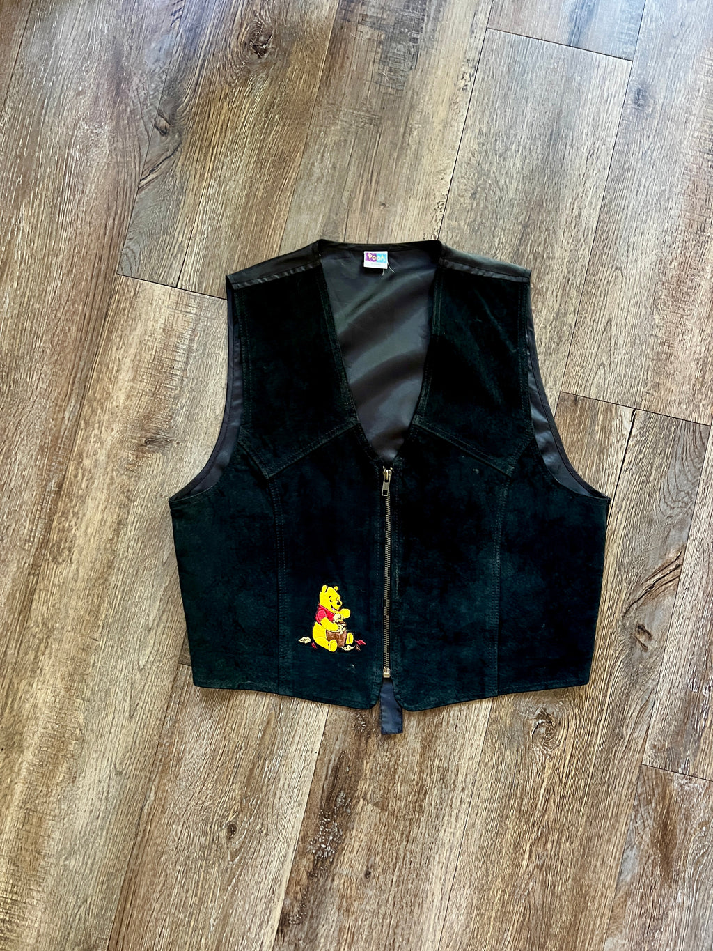 551 -Black Suede Embroidered WTP Honey & Leaves Zip Up Vest - L