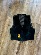 551 -Black Suede Embroidered WTP Honey & Leaves Zip Up Vest - L