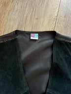551 -Black Suede Embroidered WTP Honey & Leaves Zip Up Vest - L