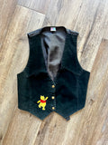 552 -Black Suede Embroidered WTP Waving Button Up Vest - L
