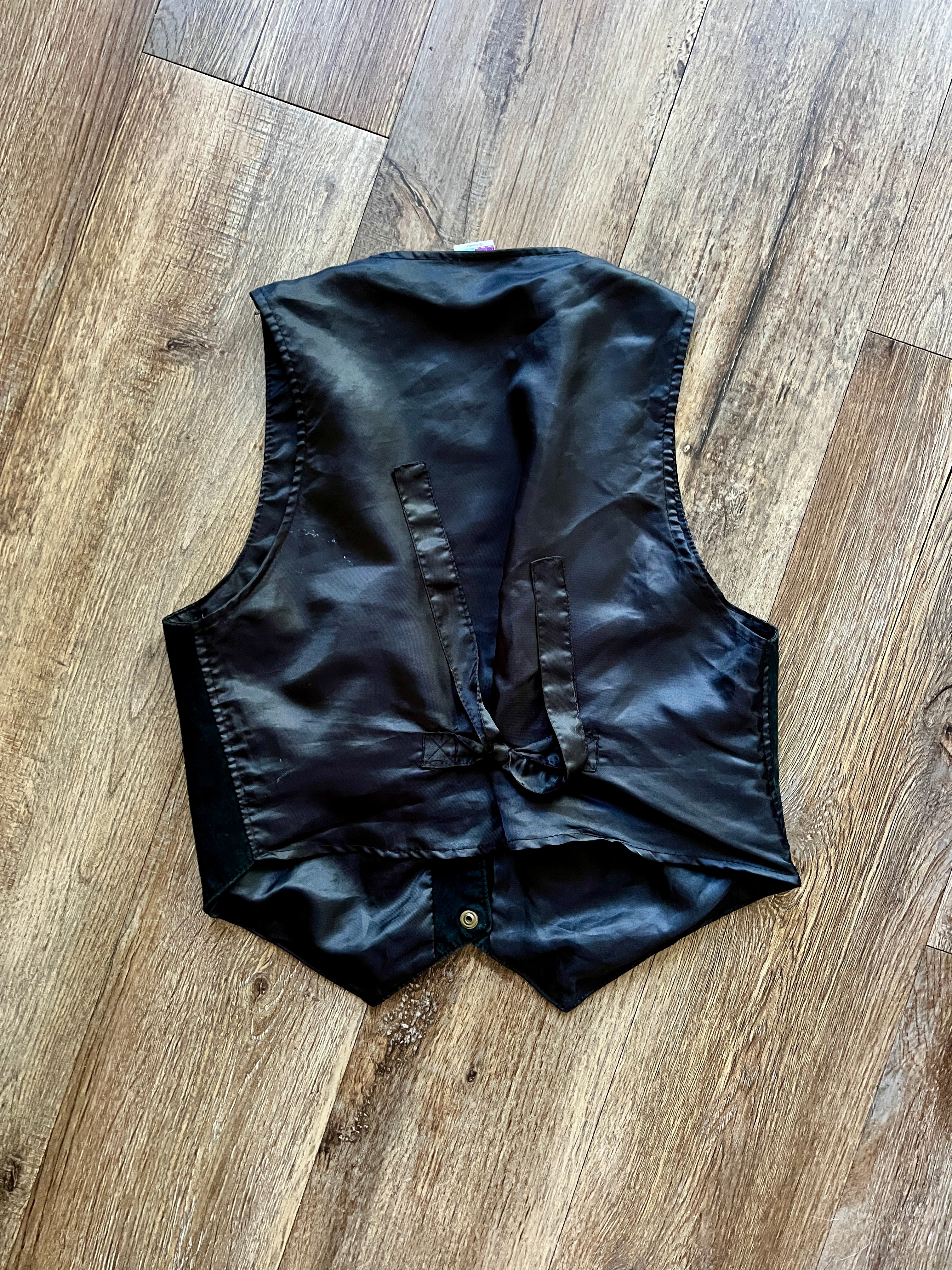 552 -Black Suede Embroidered WTP Waving Button Up Vest - L