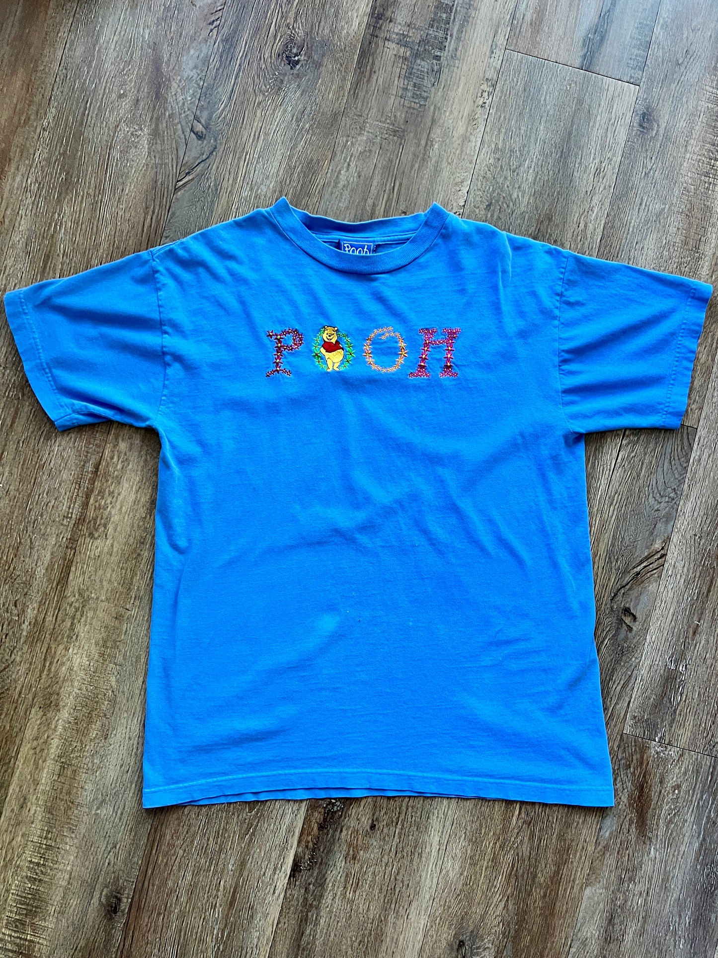 569 -Blue Embroidered WTP Flower Tee - L