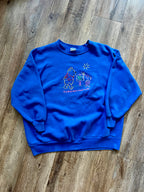 571 -Blue Embroidered WTP & Piglet Hundred Acre Wood Walk Crewneck - L