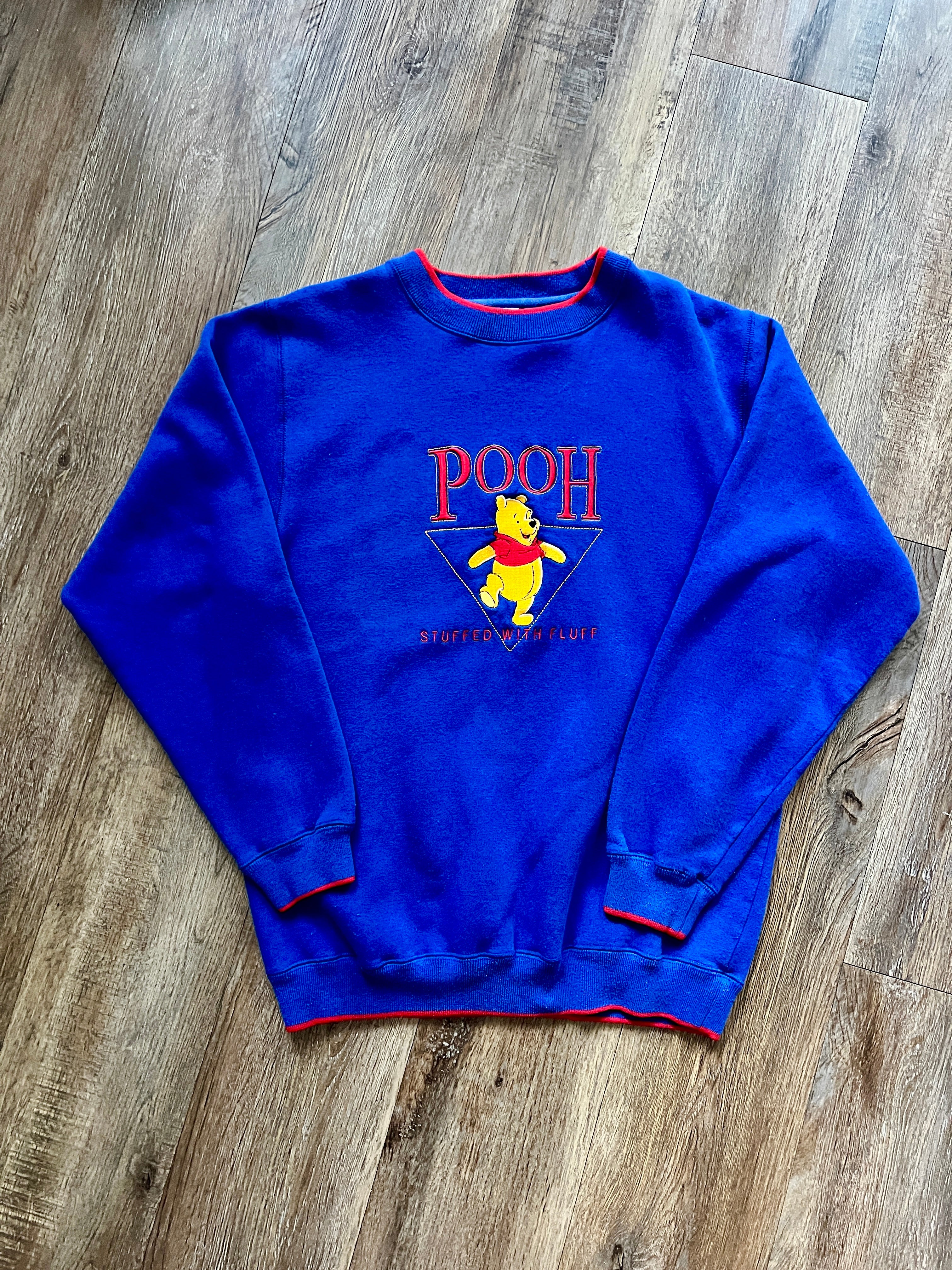 572 -Blue Embroidered Pooh Stuffed With Fluff Crewneck - L