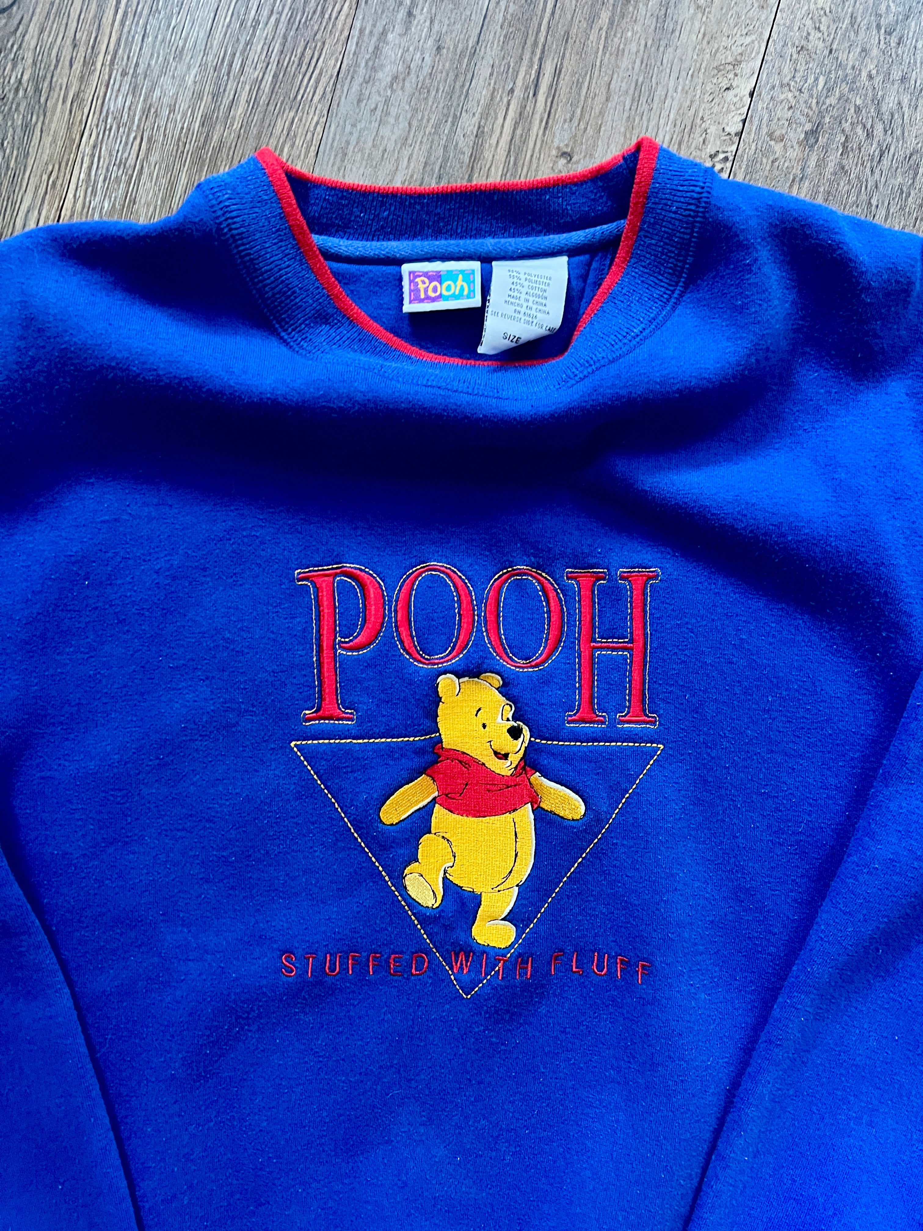 572 -Blue Embroidered Pooh Stuffed With Fluff Crewneck - L