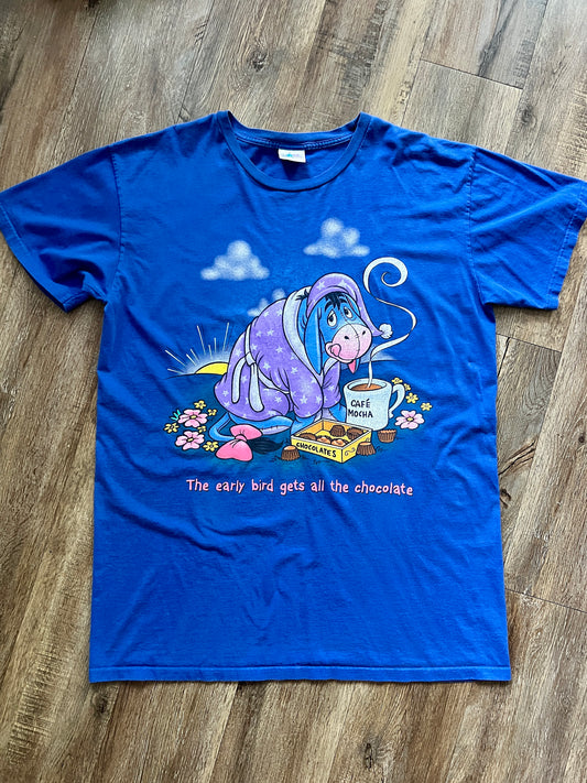 573 -Blue Eeyore The Early Bird Gets All The Chocolate Sleep Shirt - OSFA