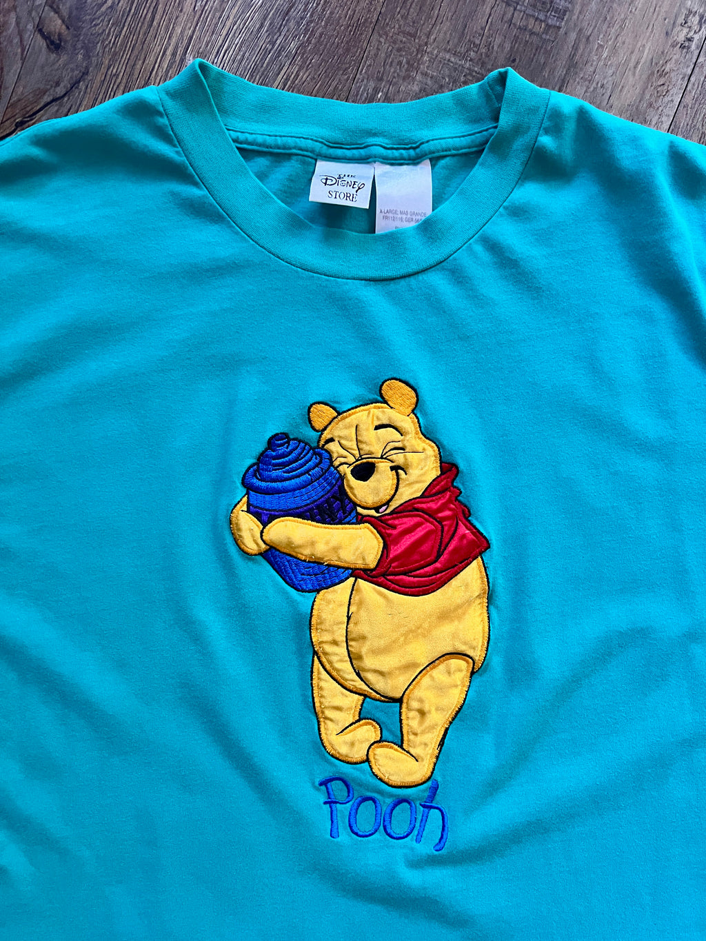 583 -Teal Applique WTP Hugging Hunny Pot Pooh Tee - XL