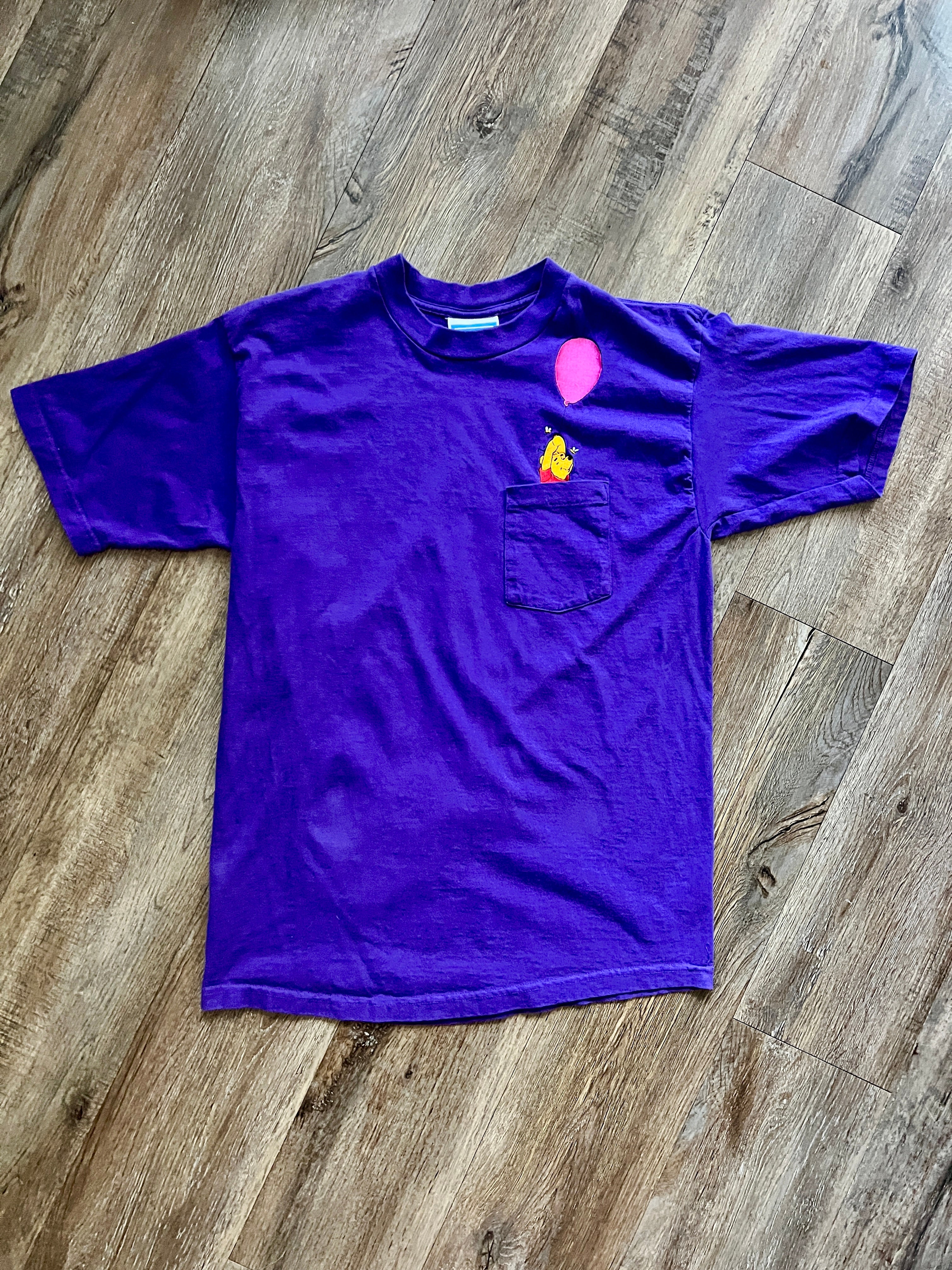 587 -Purple Embroidered WTP Balloon & Bees Pocket Tee - L