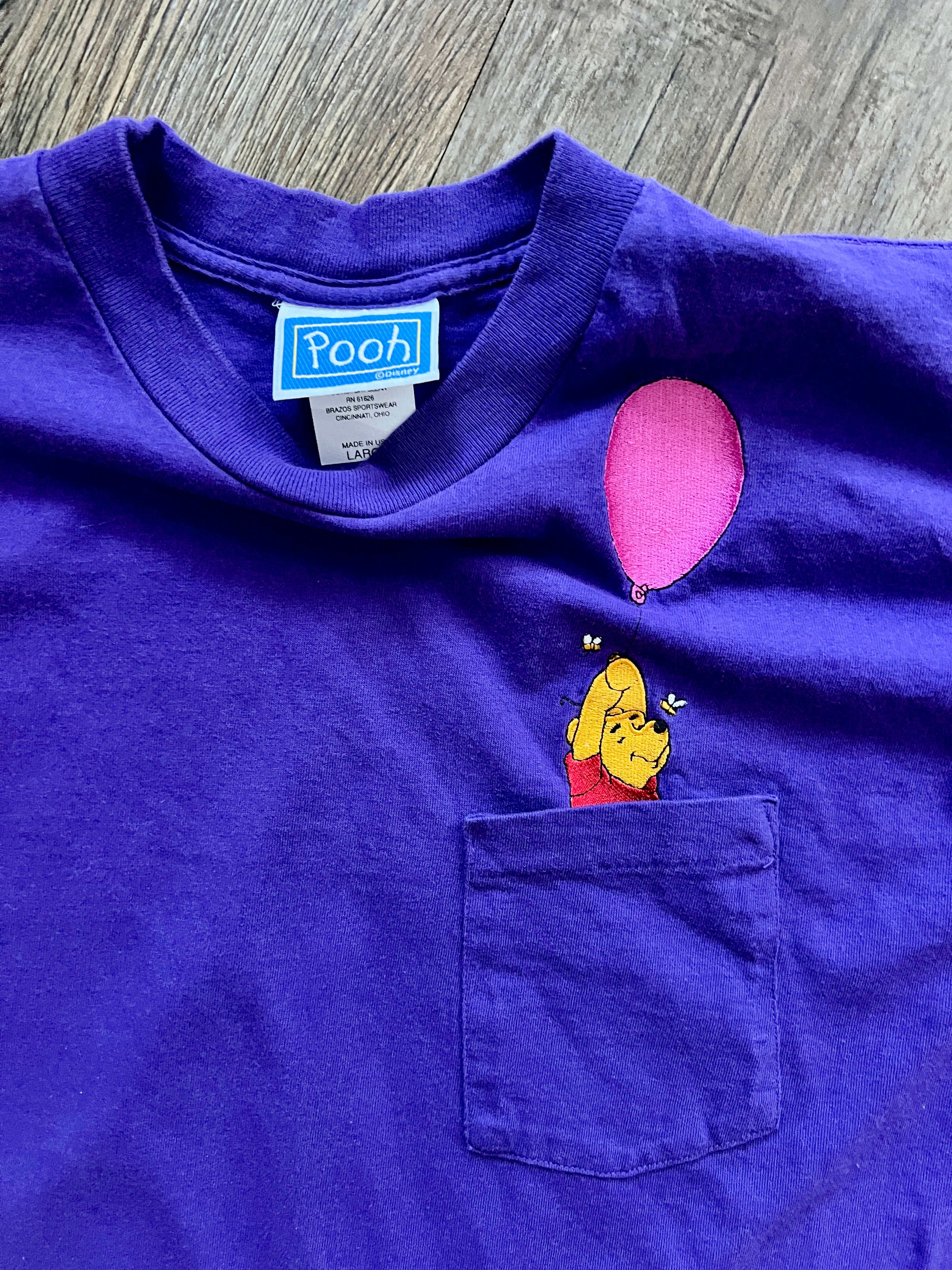 587 -Purple Embroidered WTP Balloon & Bees Pocket Tee - L