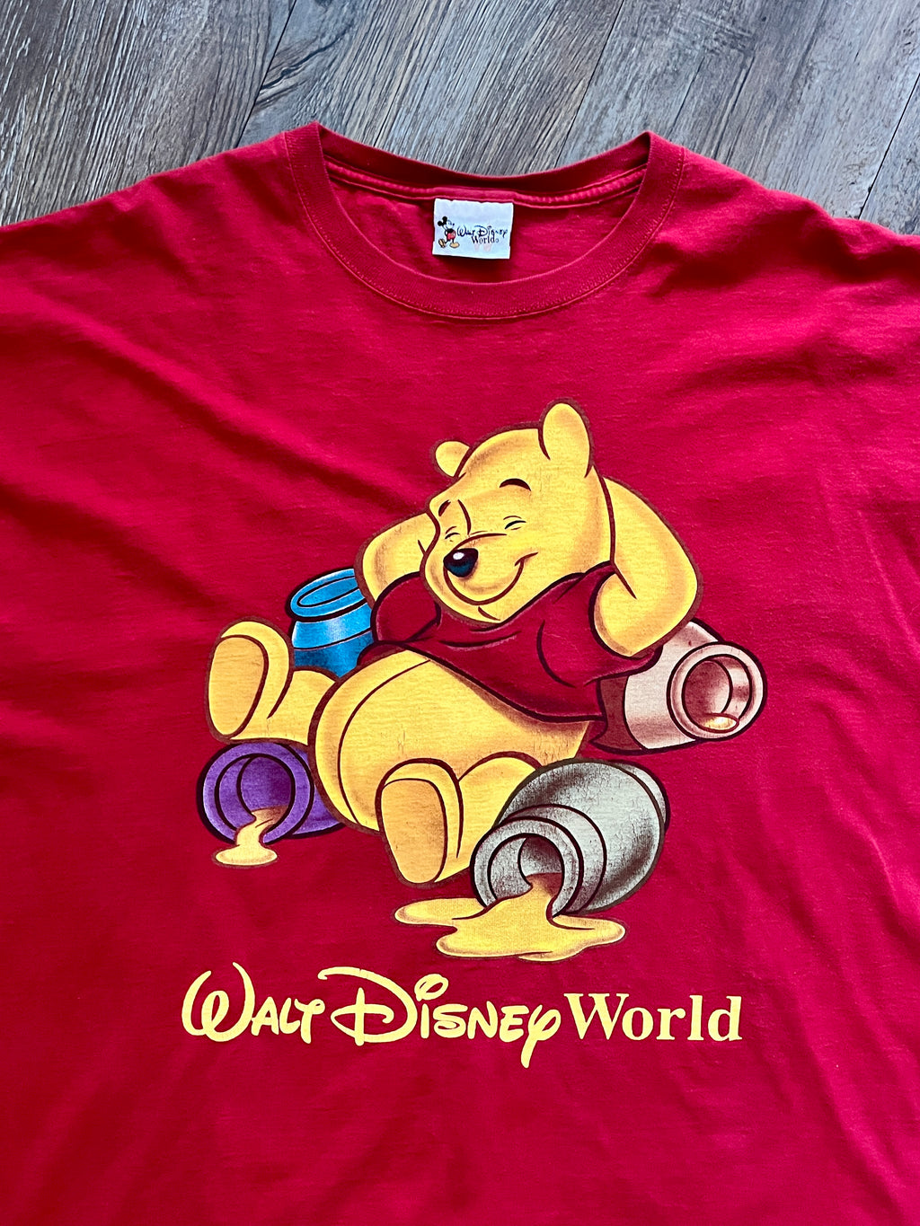 593 -Red WTP Laying on Hunny Pots WDW Logo Tee - 2X