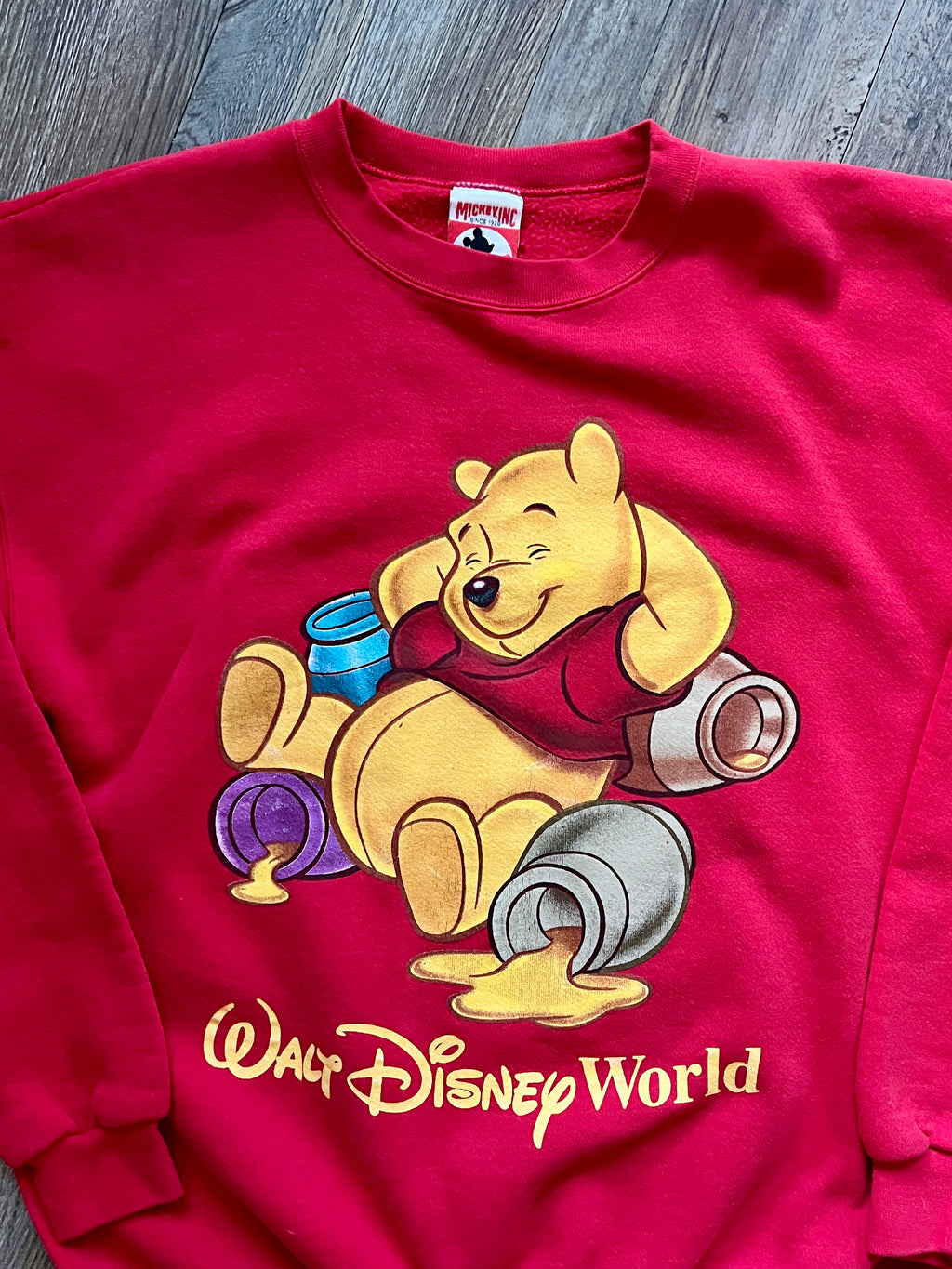 595 -Red WTP Laying on Hunny Pots WDW Logo Crewneck - XL