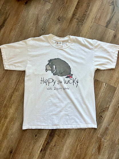 599 -White Eeyore Happy Go Lucky WDW Logo Tee - M