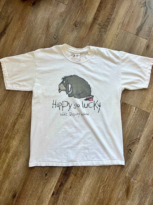 599 -White Eeyore Happy Go Lucky WDW Logo Tee - M