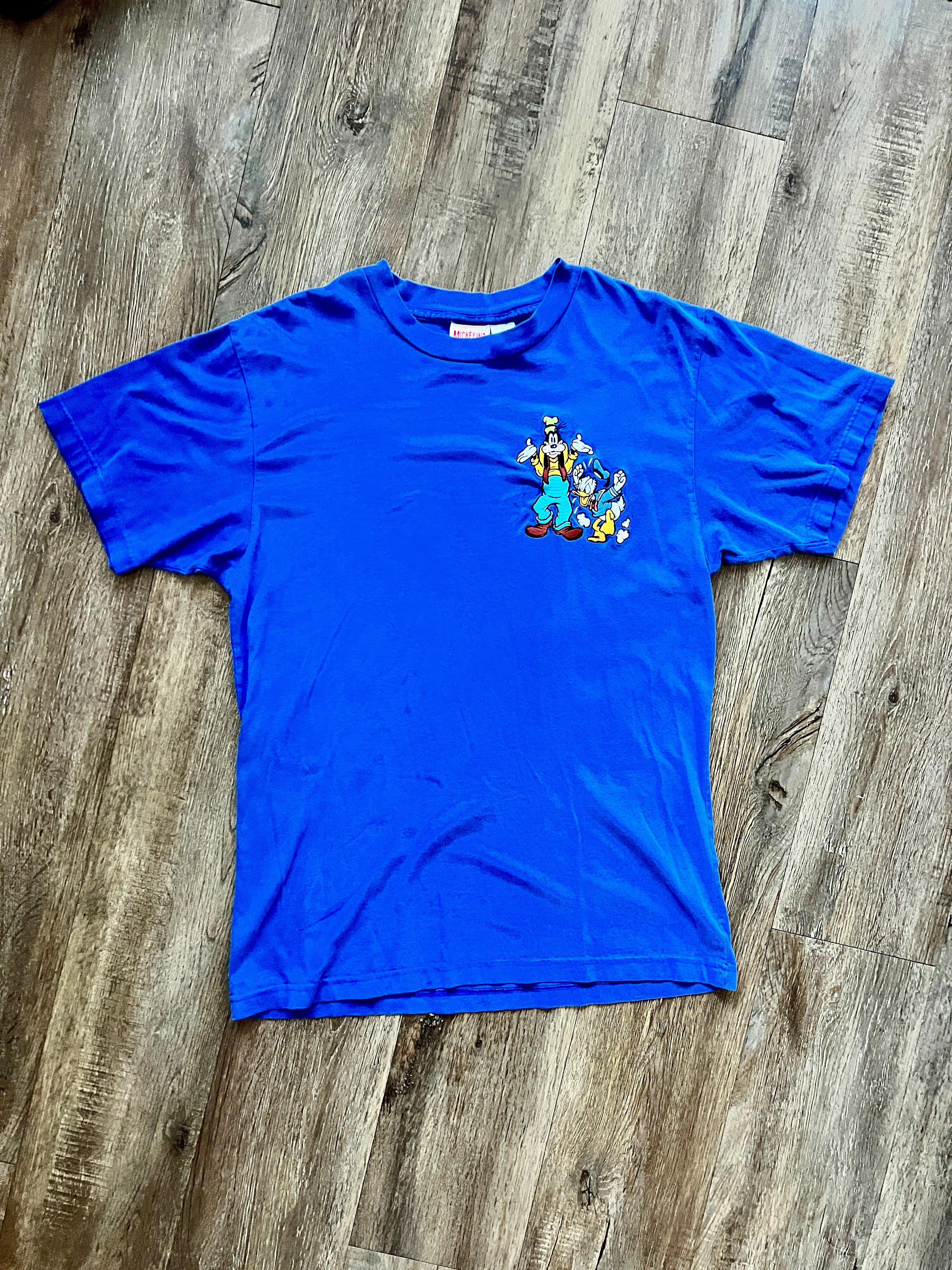 310 -Blue Embroidered Confused Goofy Angry Donald Pocket Shirt - L