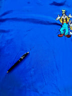 310 -Blue Embroidered Confused Goofy Angry Donald Pocket Shirt - L