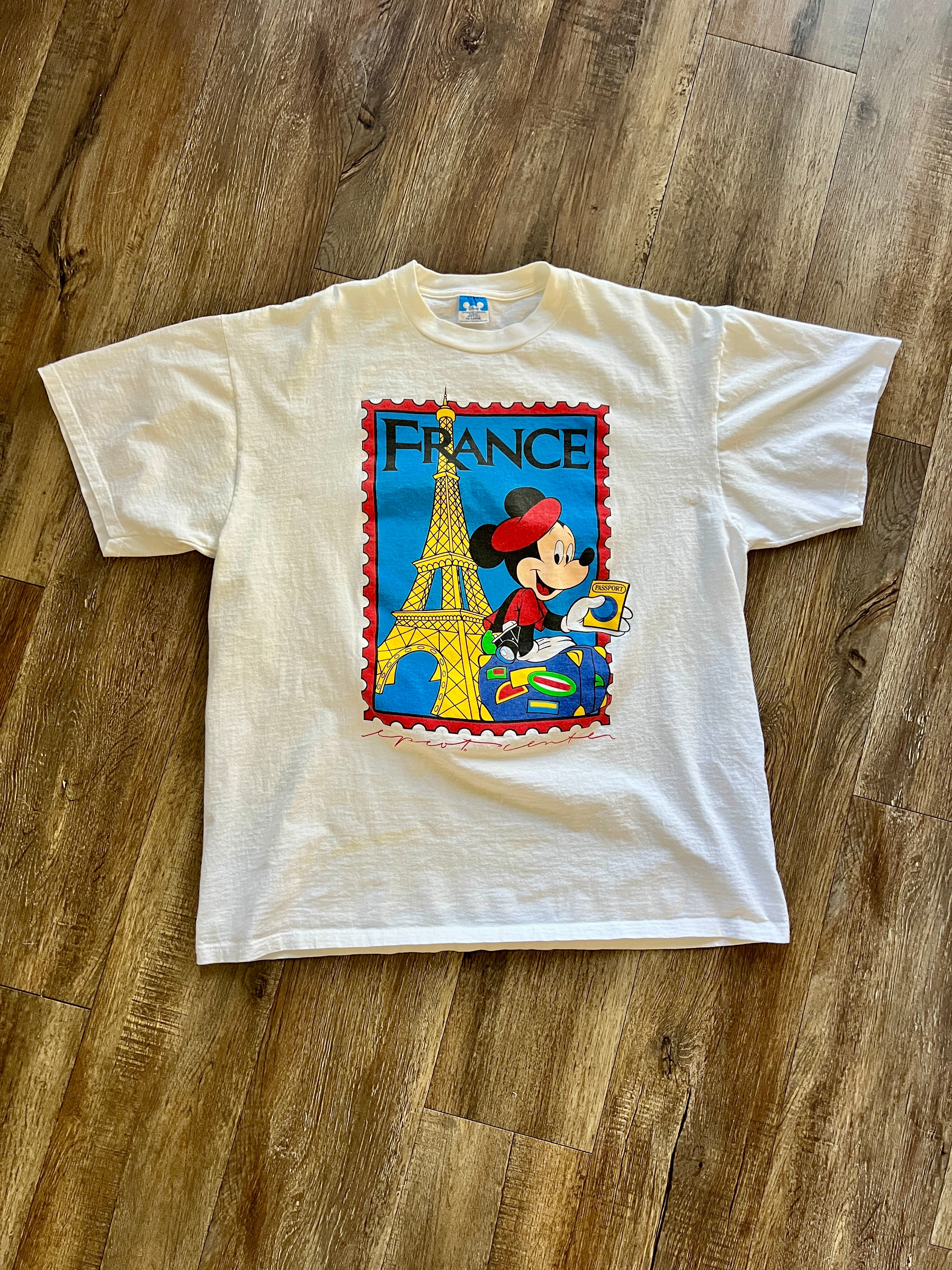 1134 -White Mickey France Passport Stamp Shirt - 2X