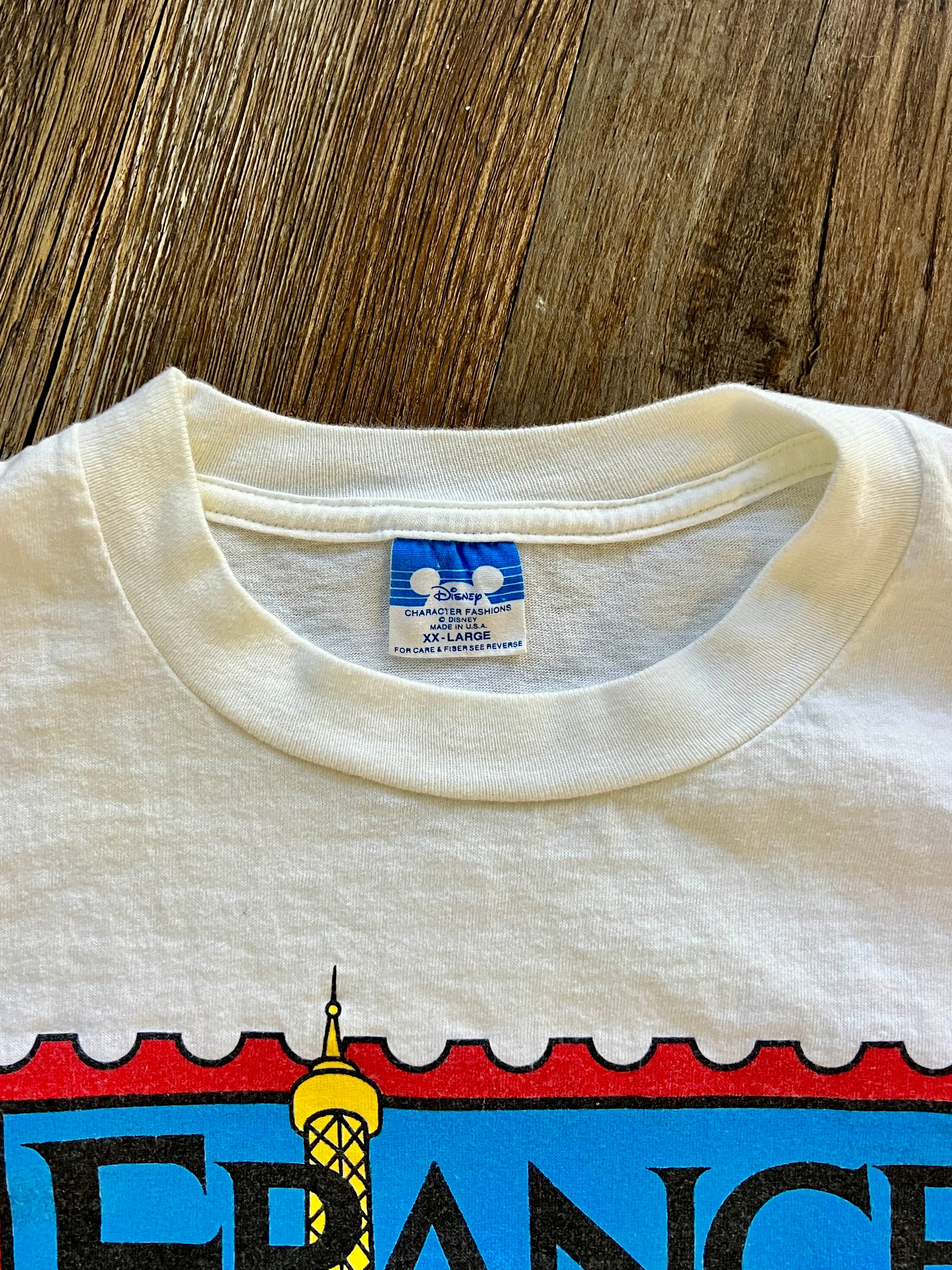 1134 -White Mickey France Passport Stamp Shirt - 2X