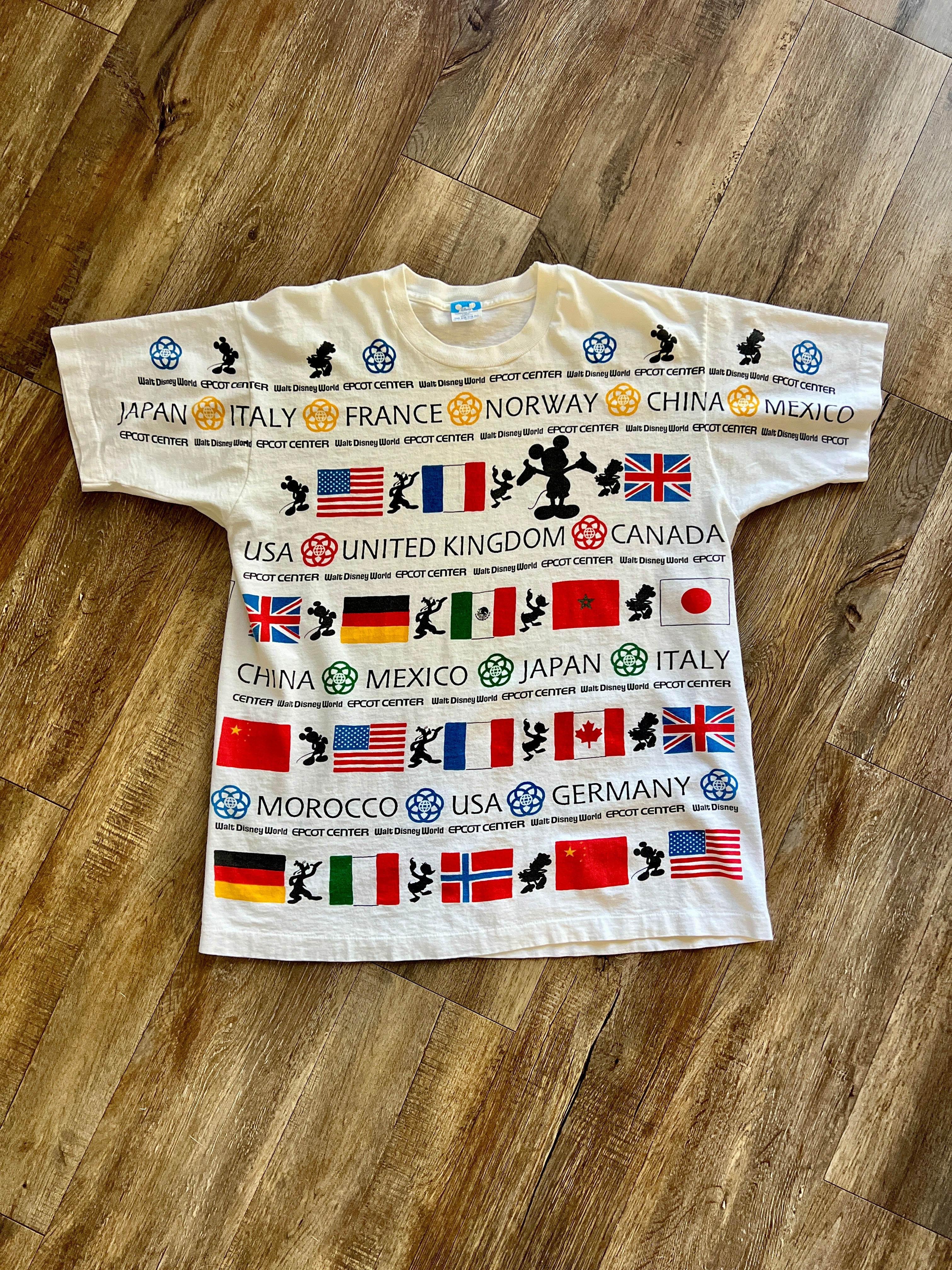 1135 -White AOP EPCOT Countries & Characters Flag Shirt - XL
