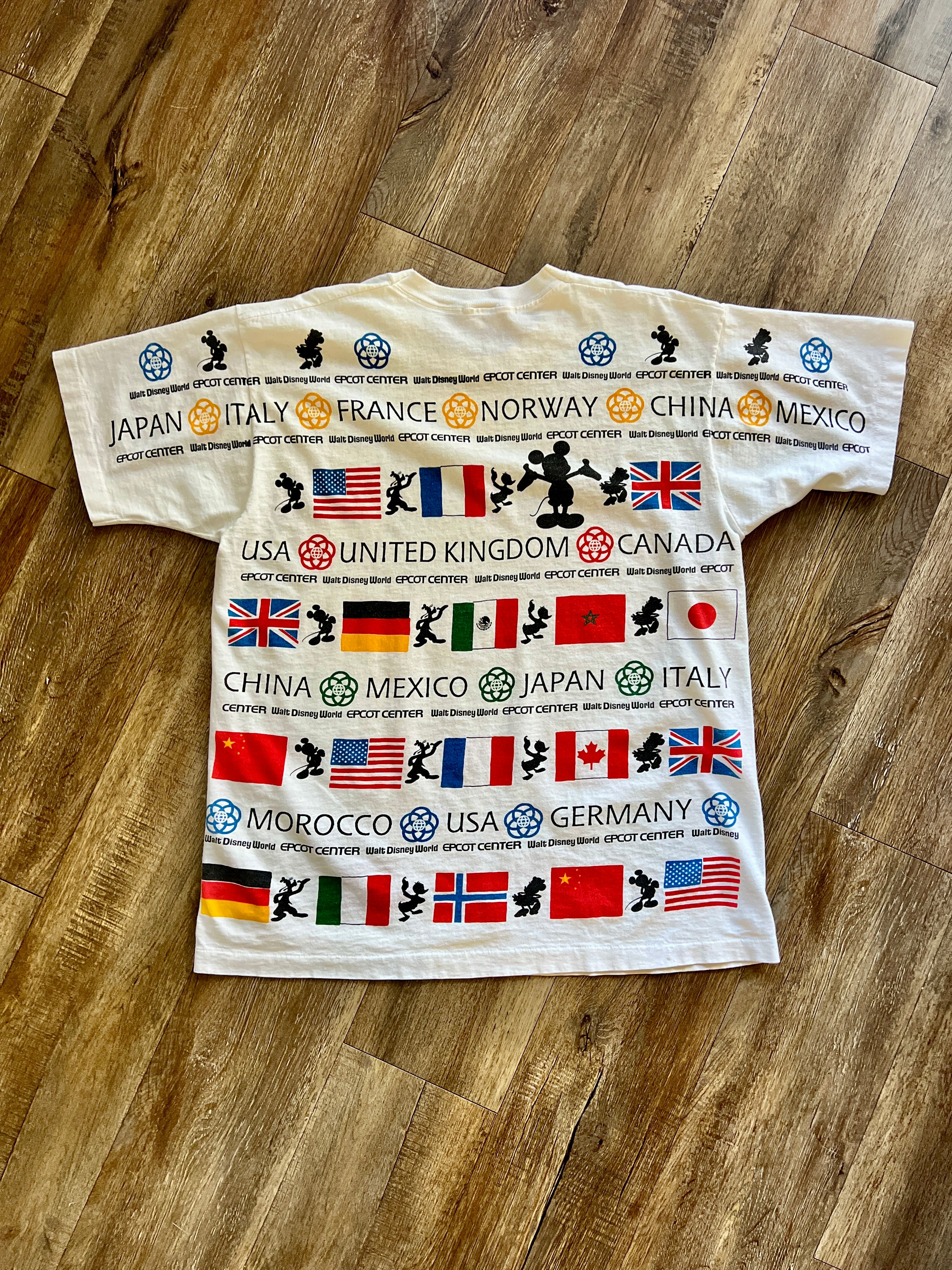 1135 -White AOP EPCOT Countries & Characters Flag Shirt - XL