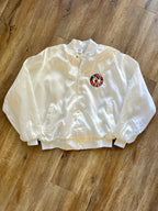 1140 -White Embroidered Mickey EPCOT Country Pocket Logo Satin Bomber - M
