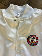 1140 -White Embroidered Mickey EPCOT Country Pocket Logo Satin Bomber - M