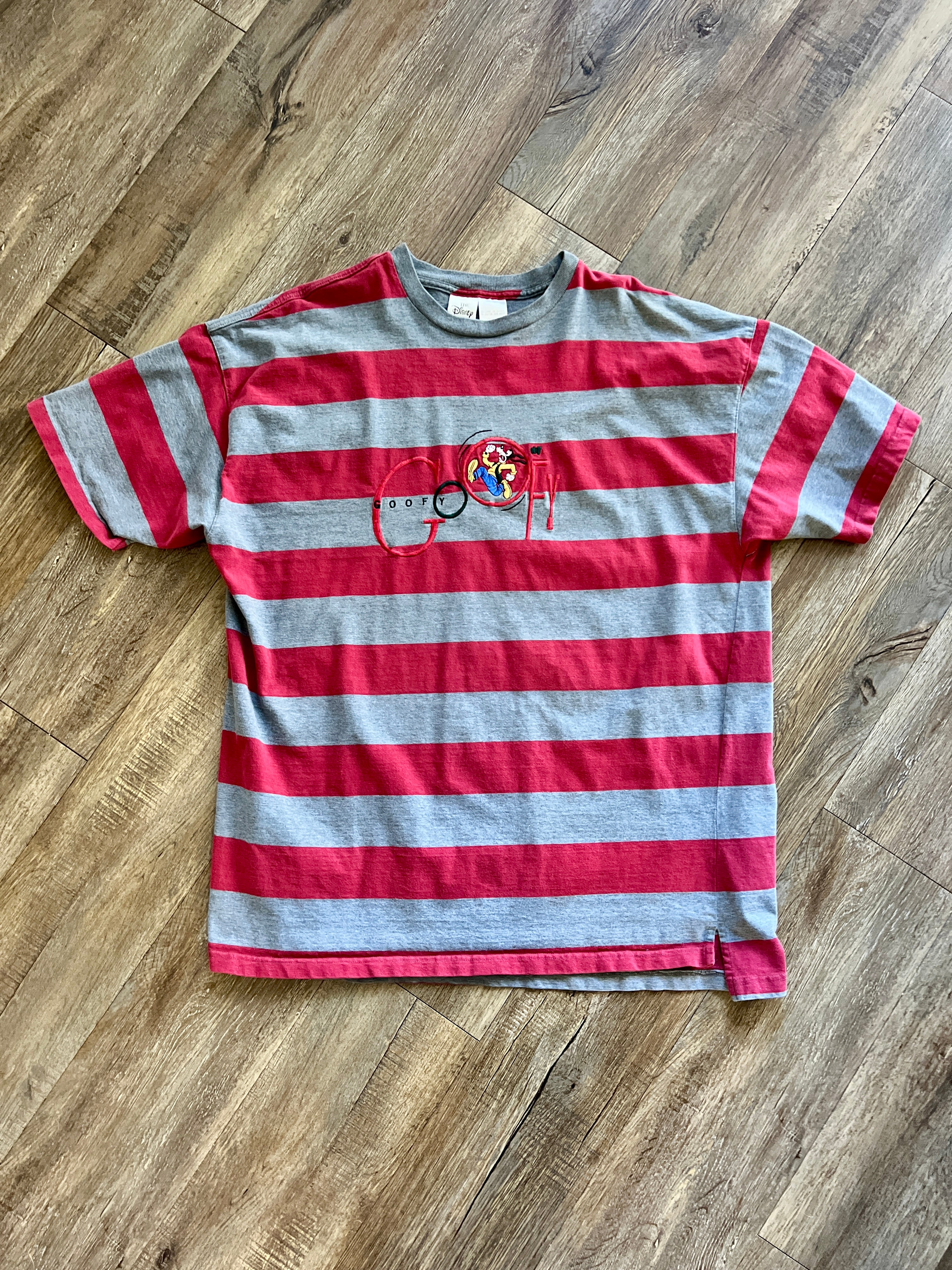1148 -Red & Grey Striped Embroidered Goofy Running Shirt - 2X