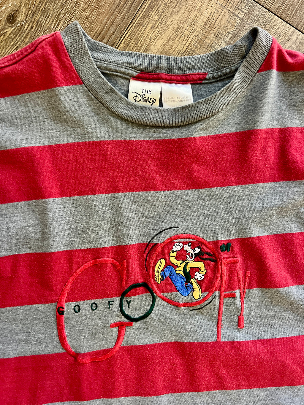1148 -Red & Grey Striped Embroidered Goofy Running Shirt - 2X
