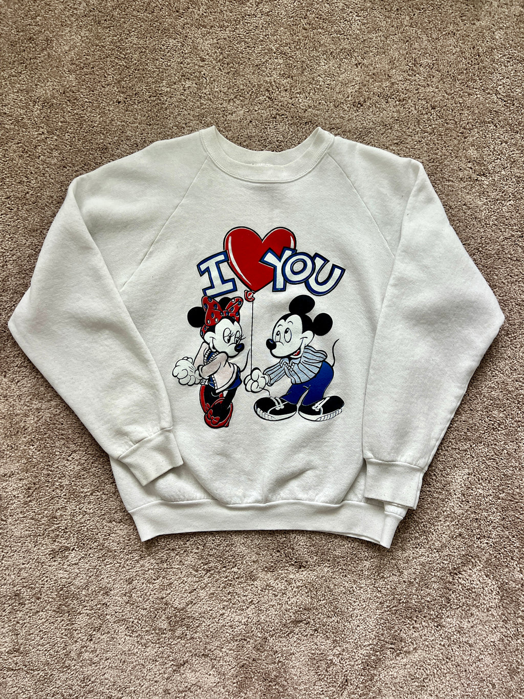 1415 - White I ❤️ You Mickey & Minnie Balloon Crewneck - L