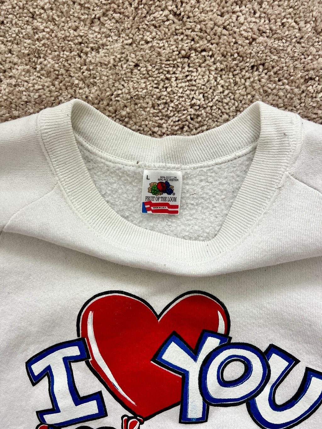 1415 - White I ❤️ You Mickey & Minnie Balloon Crewneck - L
