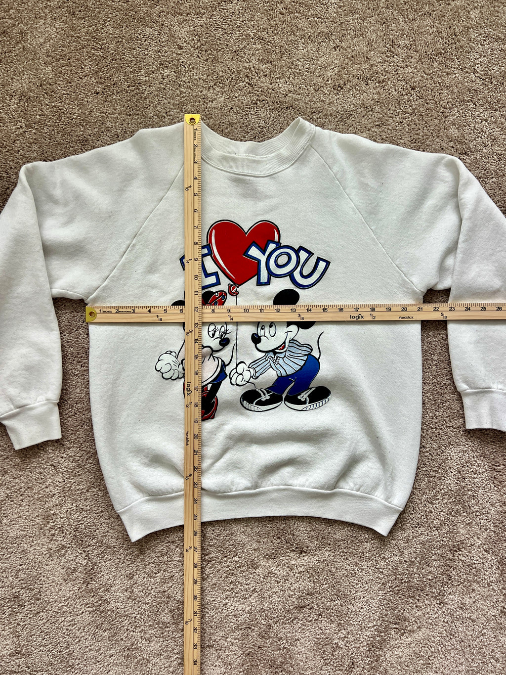1415 - White I ❤️ You Mickey & Minnie Balloon Crewneck - L
